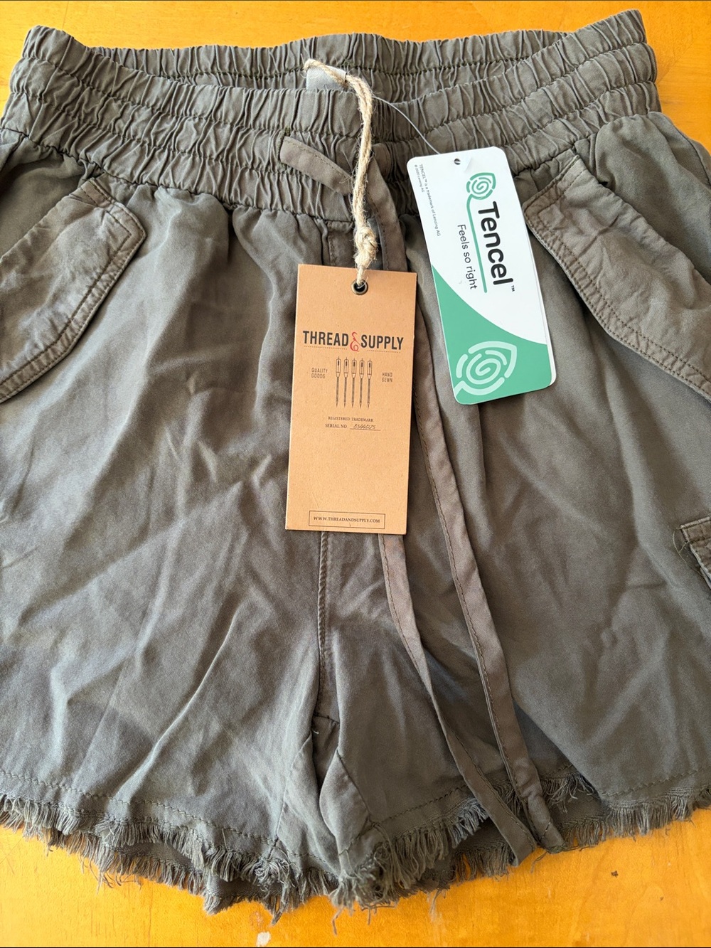 Thread & Supply Olive High-Waist Tencel Drawstring Shorts